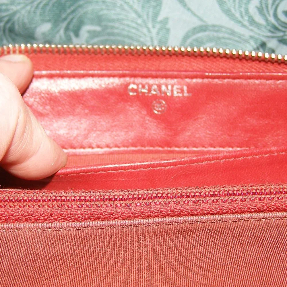 CHANEL Dark Red Lambskin Quilted Leather Wallet